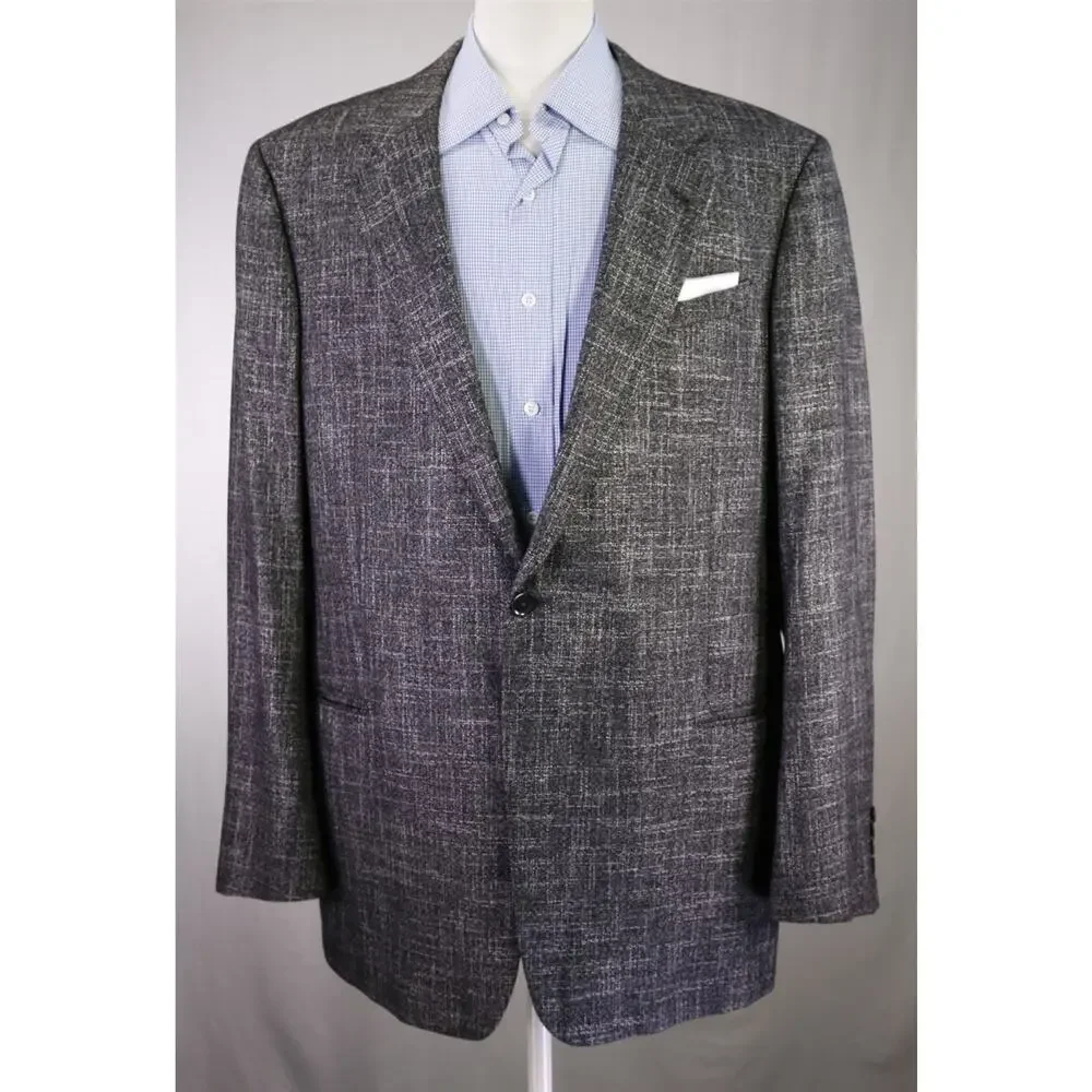 Armani Collezioni Black Silver Wool Bamboo 1-Btn Sportcoat Blazer 46L